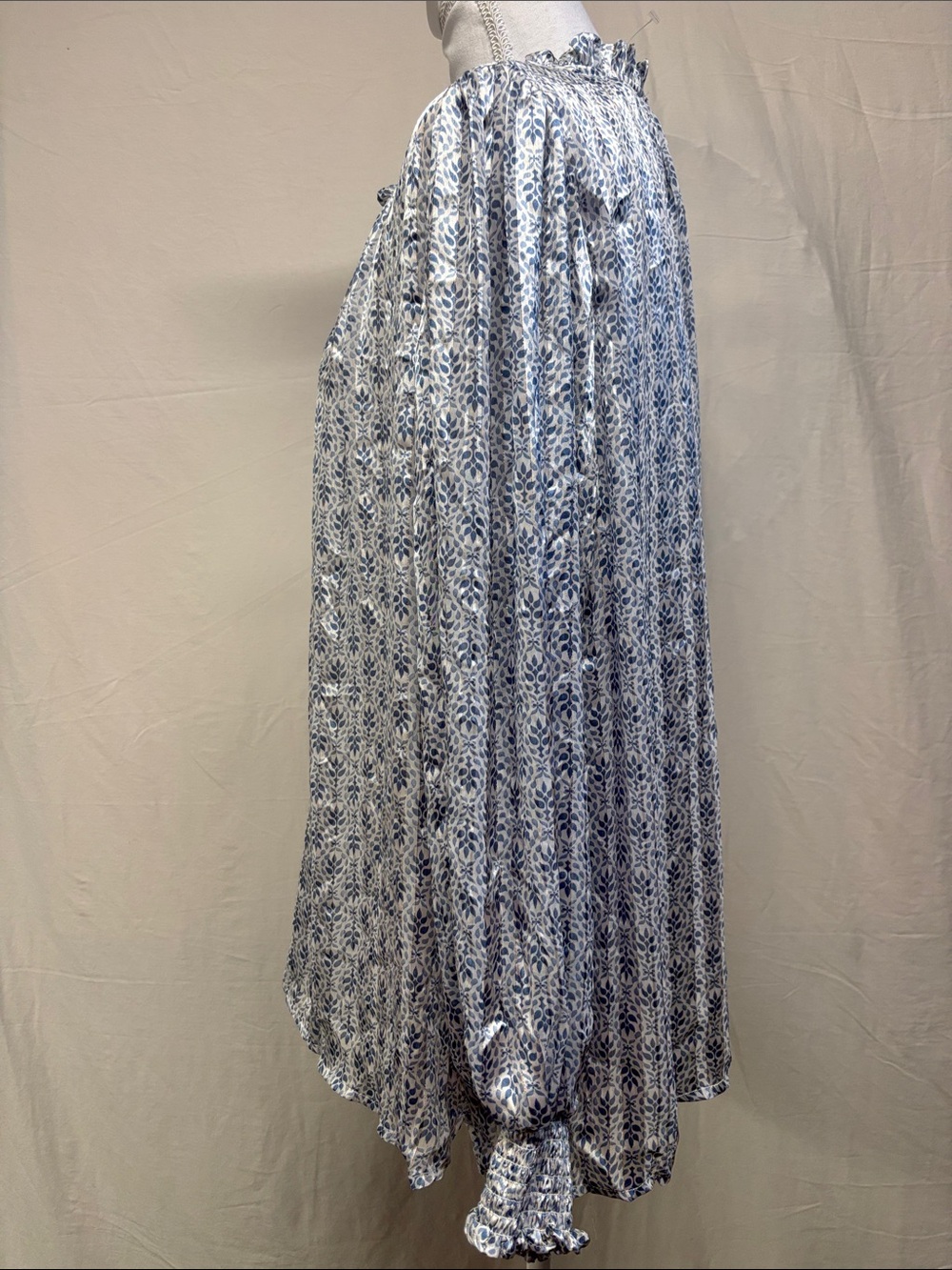 Pretty Light Blue Floral Ruffle-Trim Button Up Blouse - Picture 2 of 9